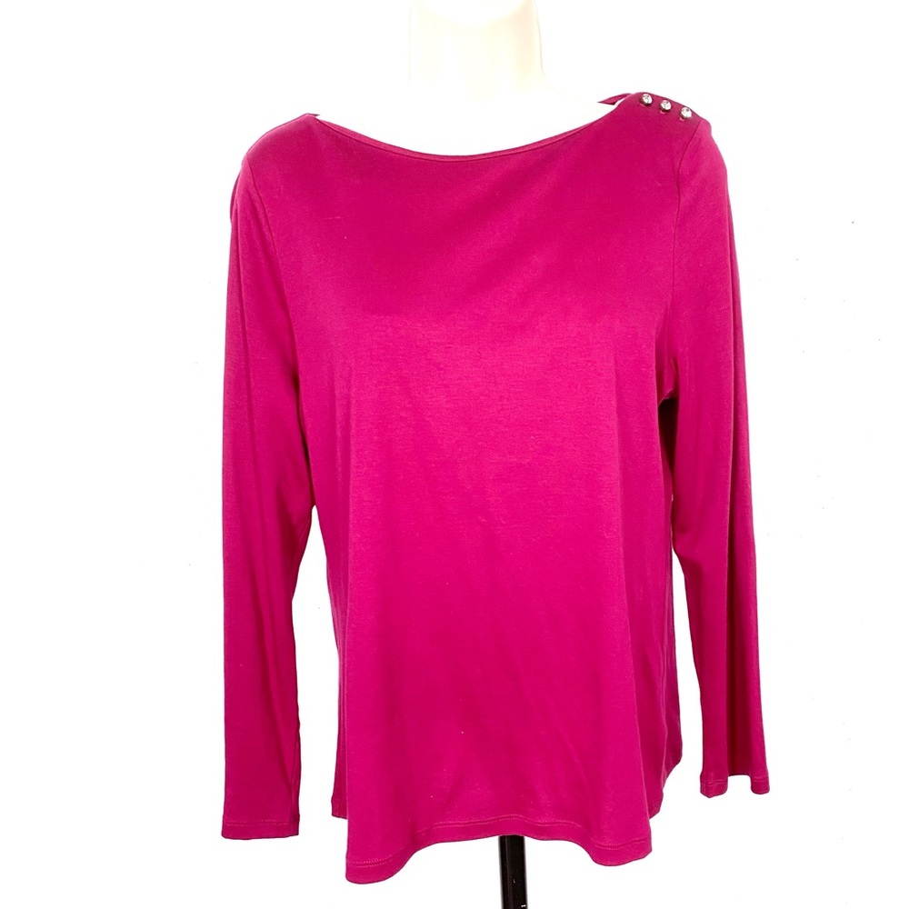 Talbot's Long Sleeve Fuschia Embellished Cott0n Blend Size LP